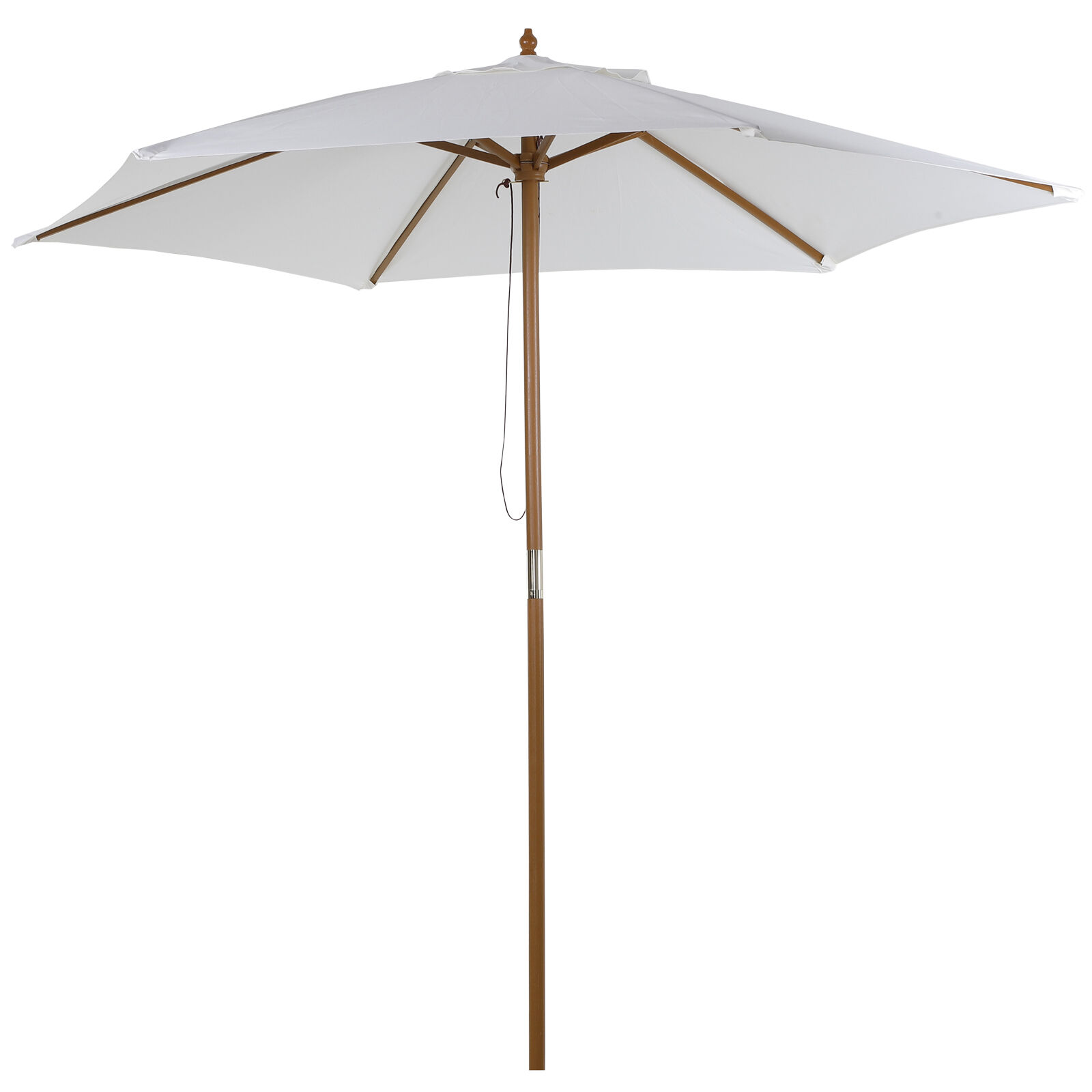 Outsunny Sombrilla Parasol de Madera &Oslash;250x230cm para Exterior con 6 Varillas Sistema de Cuerda con Fijaci&oacute;n Desmontable Port&aacute;til F&aacute;cil de Guardar y Transportar Blanco, , large Imagen numero 1