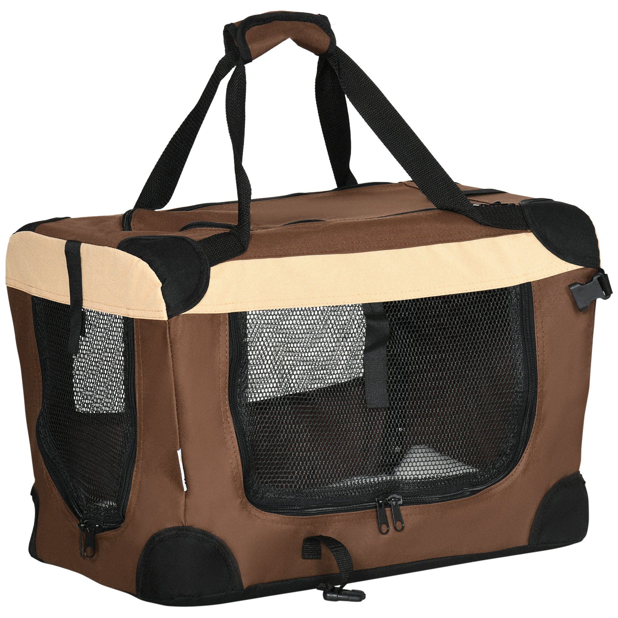 PawHut Transportin Mochila para Perros y Gatos Bolsa de Transporte para Mascotas Plegable con Cojin Suave y 2 Correas del Hombro para Coche Avion Viaje 70x51x50 cm Marron Tiendanimal