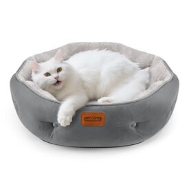 Nobleza Cama para Perros Medianos, Cama Lavable para Mascotas, Sofá Redonda de Perros y Gatos Antideslizantes y Antiestres, Felpa Suave y Mullida, Bordes Elevados, Gris, Ø70 x 18 cm