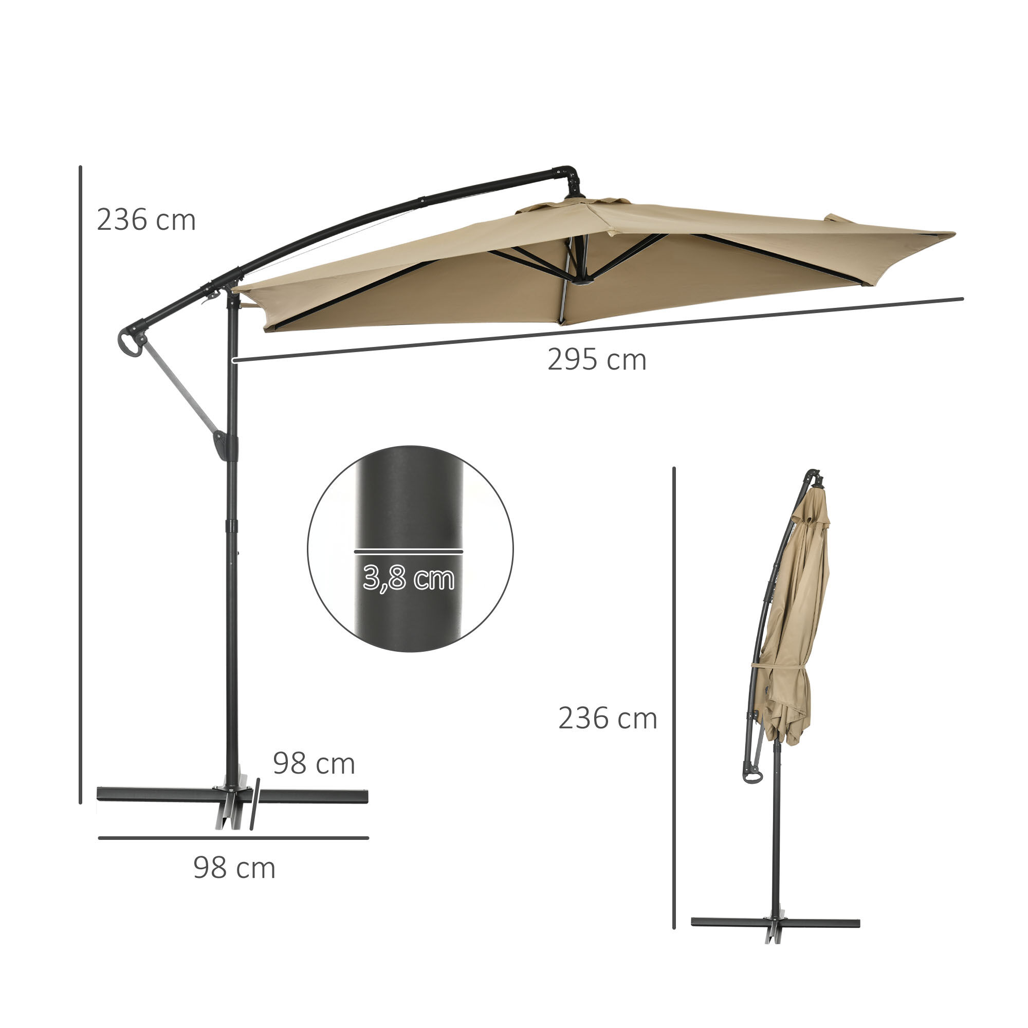 Outsunny Sombrilla Exc&eacute;ntrica Beige, , large Imagen numero 3