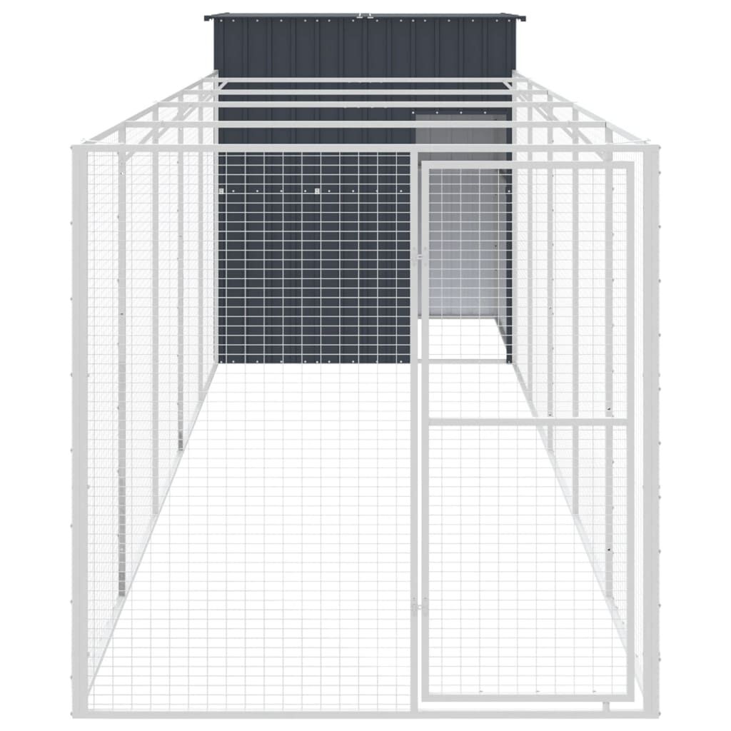 vidaXL Caseta de perros con corral acero galvanizado 165x455x181 cm, , large Imagen numero 14