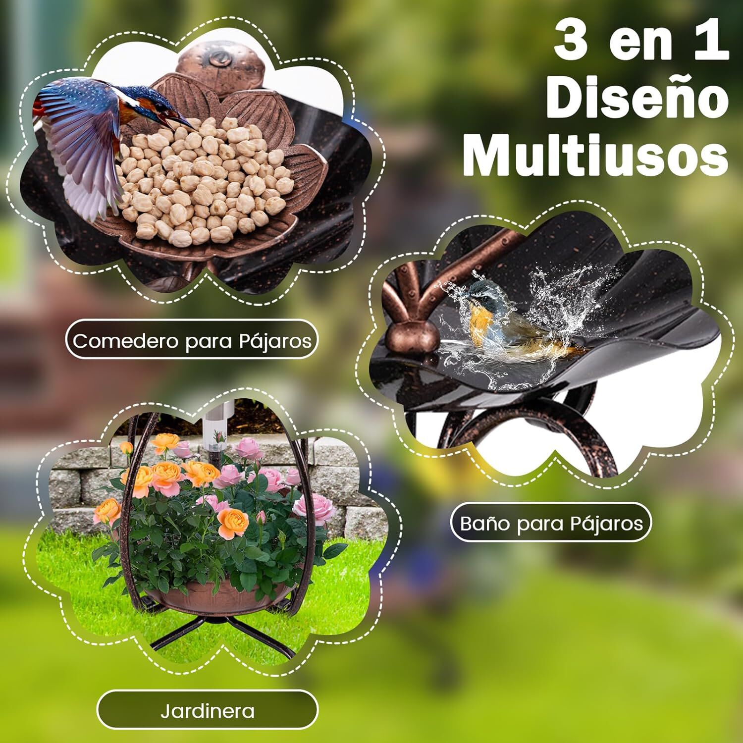 COSTWAY Comedero Pajaros Exterior de PP, Alimentaci&oacute;n de Aves de Jard&iacute;n, Comedero Vertical para P&aacute;jaros en Estilo Retro, Decorativo Exterior Ba&ntilde;o de P&aacute;jaros (Bronce, 31 x 31 x 79 cm), , large Imagen numero 2