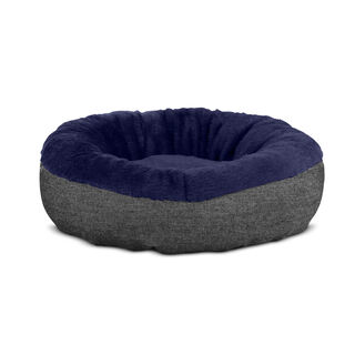 Gauty Cama Redonda Denim y pelo negro y azul para Perros y Gatos