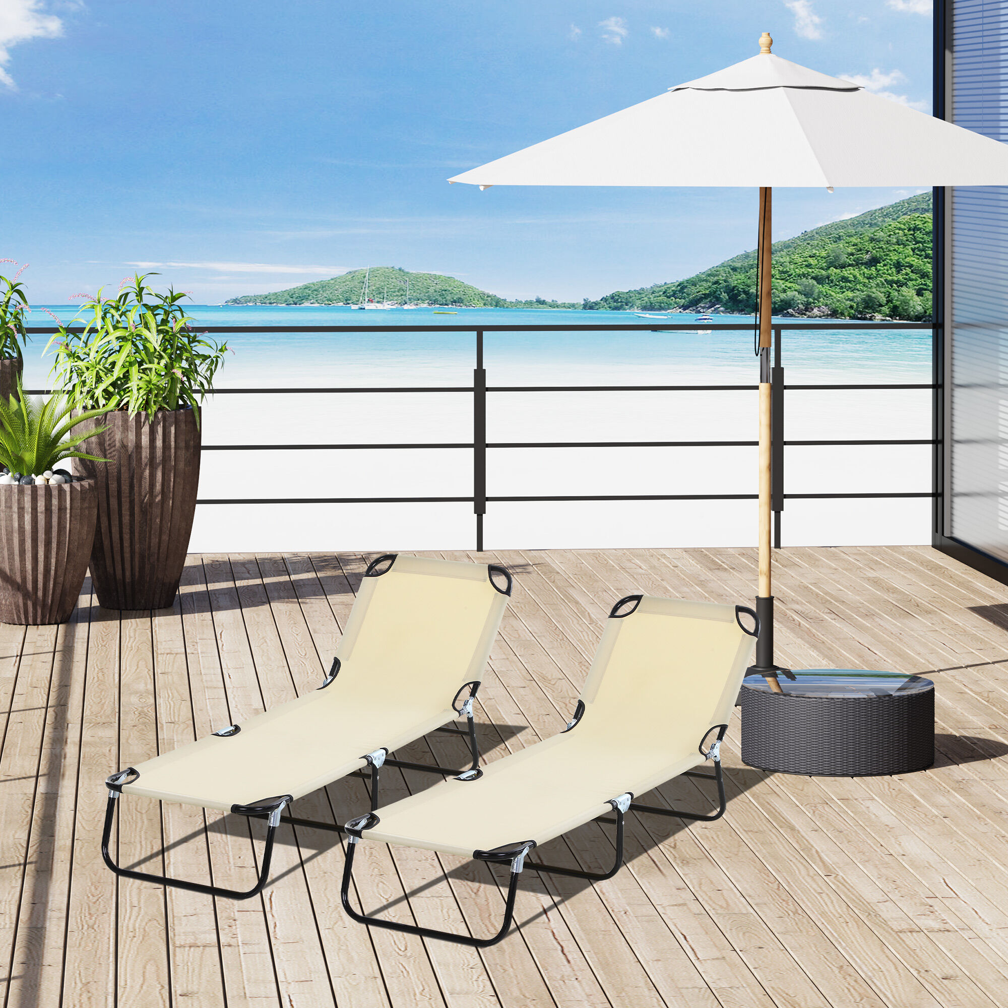 Outsunny Tumbonas Plegables Beige, , large Imagen numero 2