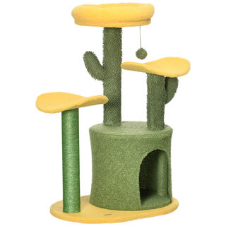PawHut Árbol Rascador para Gatos en Forma de Cactus amarillo y verde