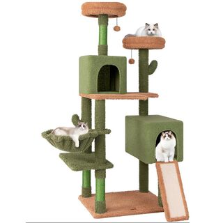 COSTWAY árbol rascador con Diseño de Cactus Verde con Condominio, Hamaca, Plataforma para Gatos