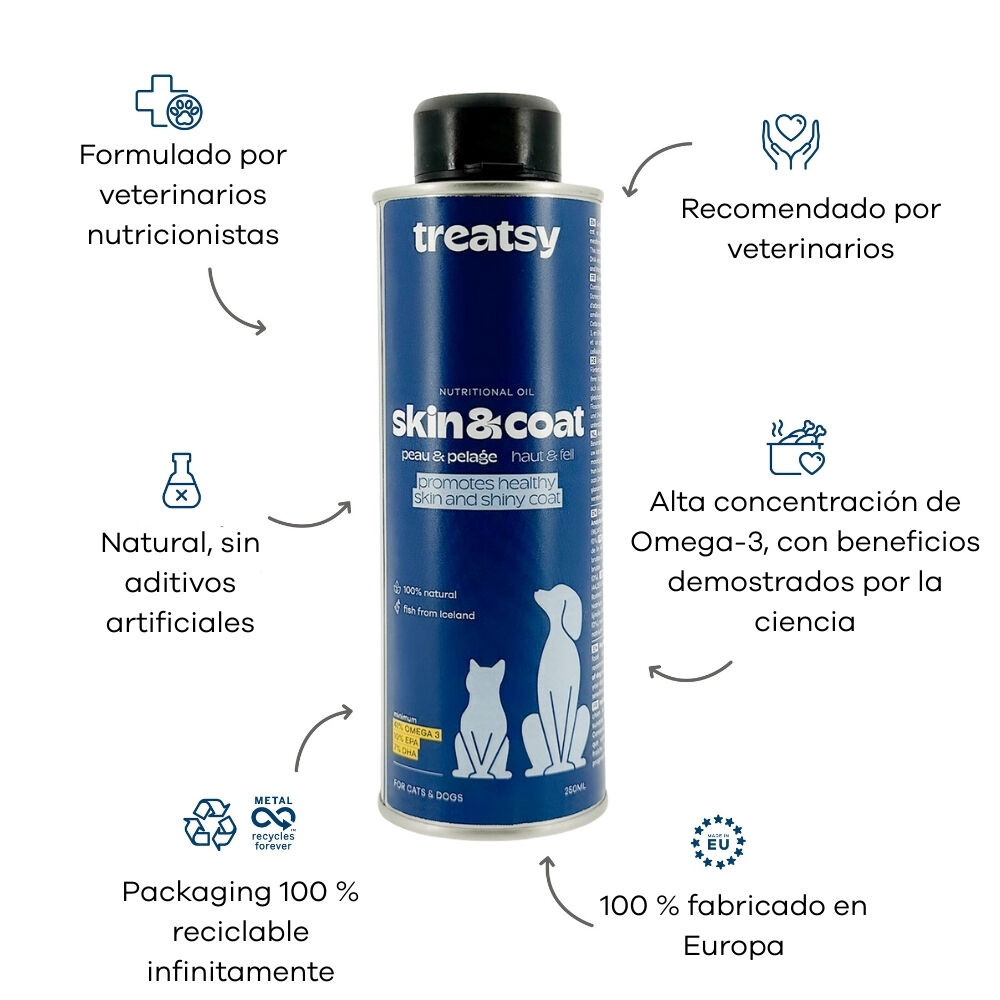 Treatsy Aceite Natural de Pescado Omega-3 &ndash; Piel & Pelaje para Perros y Gatos, , large Imagen numero 2