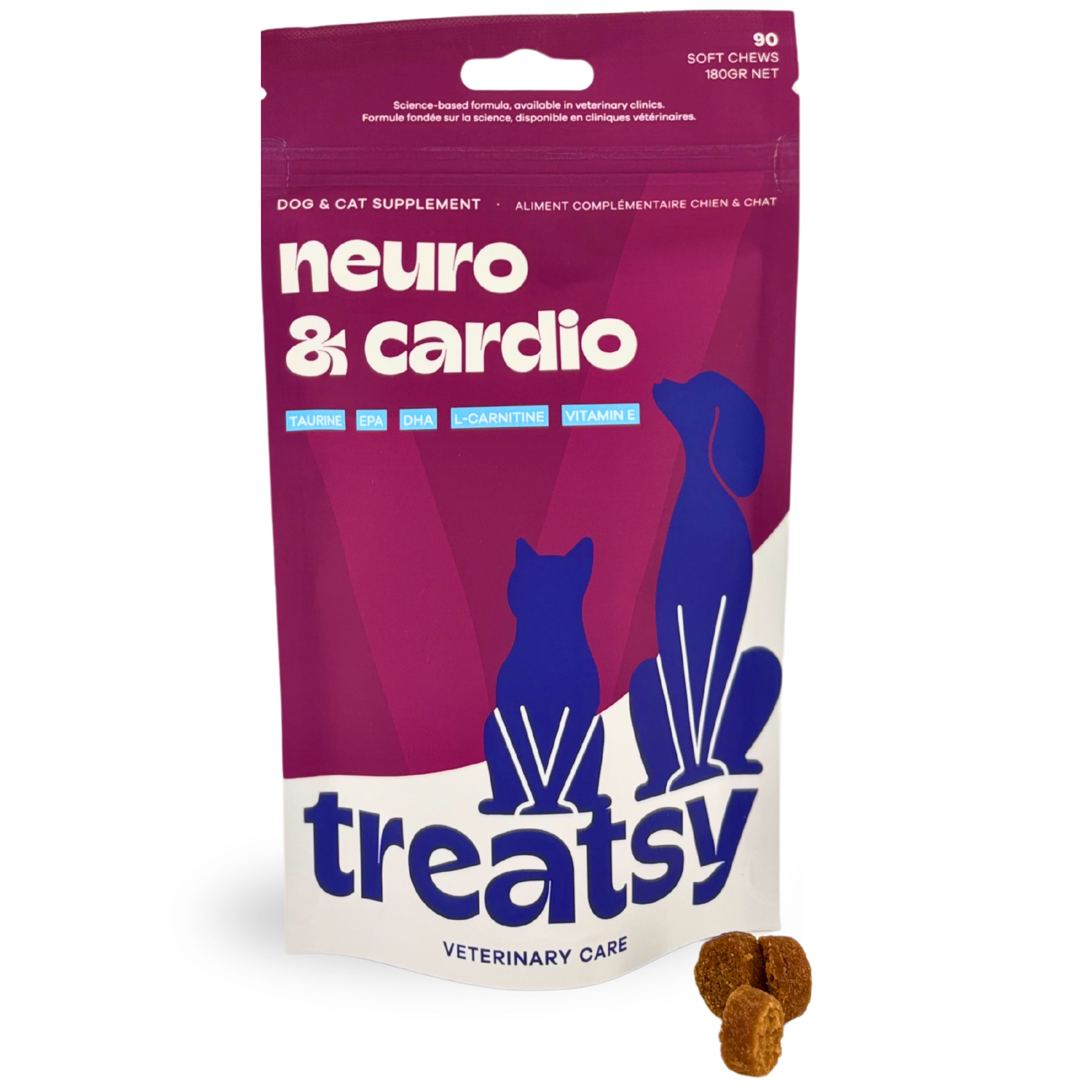 Treatsy Neuro & Cardio Perro y Gato &ndash; Complemento Veterinario Coraz&oacute;n y Cerebro &ndash; Taurina, L-Carnitina, Omega-3 EPA DHA, Vitamina E &ndash; 90 Snacks, , large Imagen numero 1