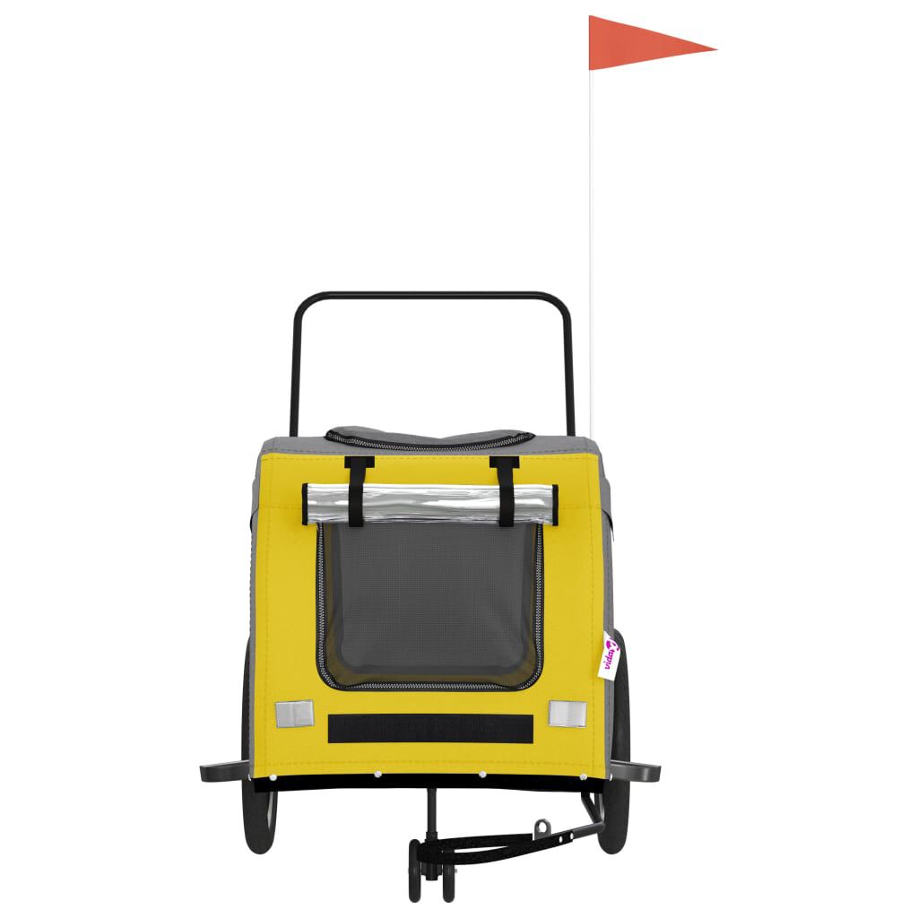 vidaXL Remolque bicicleta para perros hierro tela Oxford amarillo gris, , large Imagen numero 7