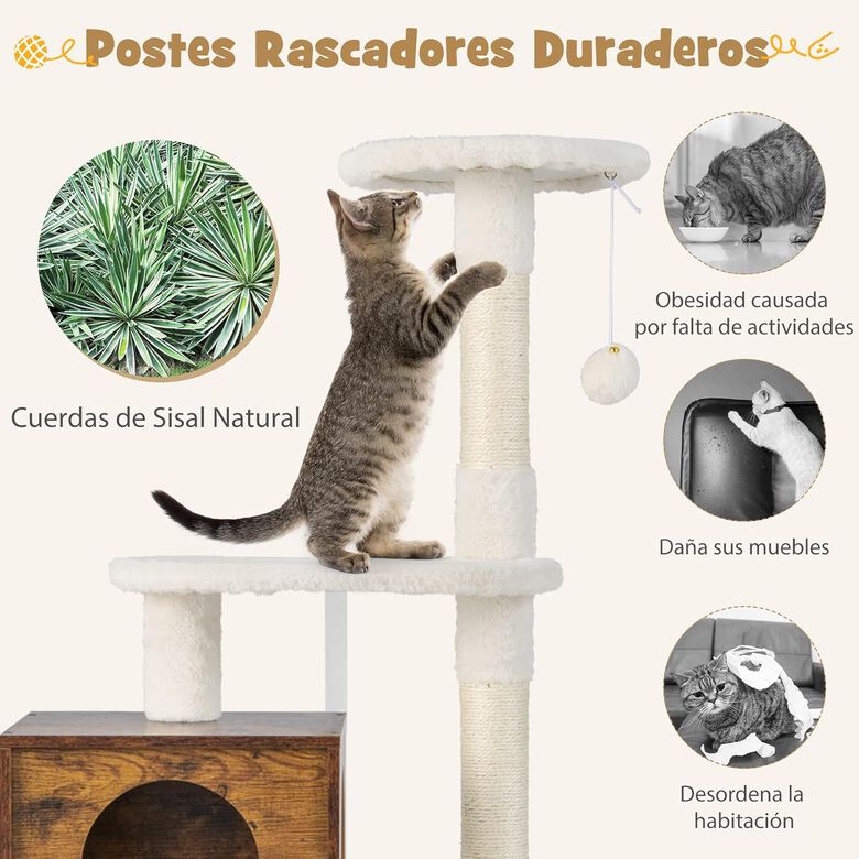 COSTWAY Casa de Madera Todo en 1 con Torre Rascadora para Gatos thumbnail
