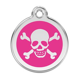 Red Dingo Placa identificativa Acero Inoxidable Esmalte Cruz Hueso Rosa Fuerte para perros