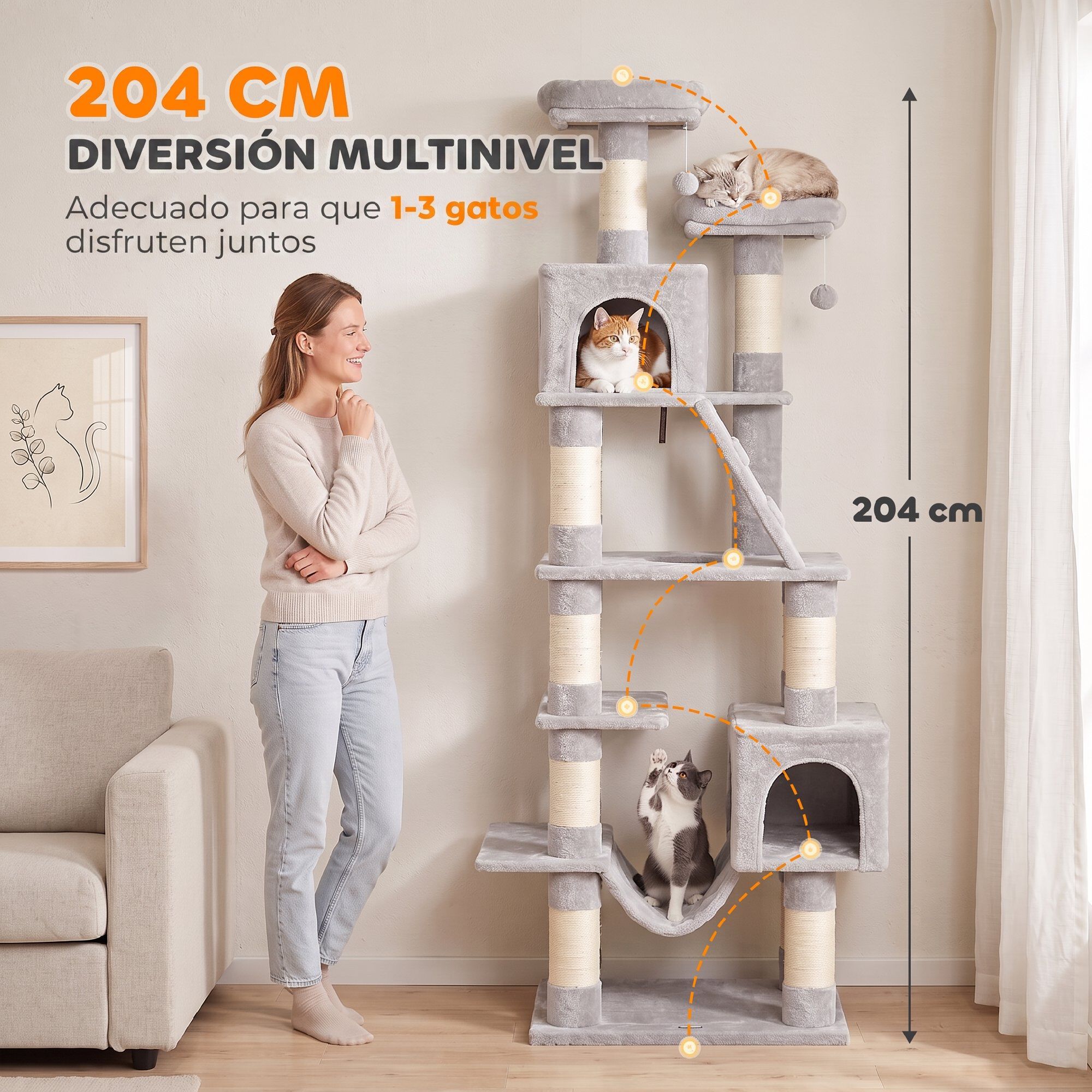 PawHut &Aacute;rbol para gato Gris claro, , large Imagen numero 4