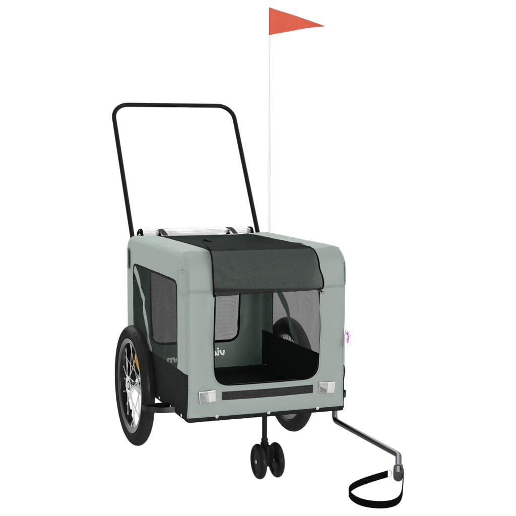 vidaXL Remolque de bicicleta mascotas hierro tela Oxford gris negro, , large Imagen numero 2