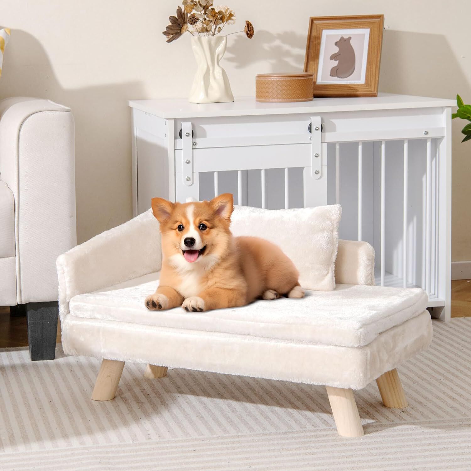 COSTWAY Cama para Gatos, mullida y Suave, sof&aacute; para Gatos medianos y peque&ntilde;os, Linda Cama para Gato con Base Antideslizante, Pies de Madera, Sof&aacute; Sill&oacute;n para Interior, 71 x 43 x 40 cm (Blanco), , large Imagen numero 2