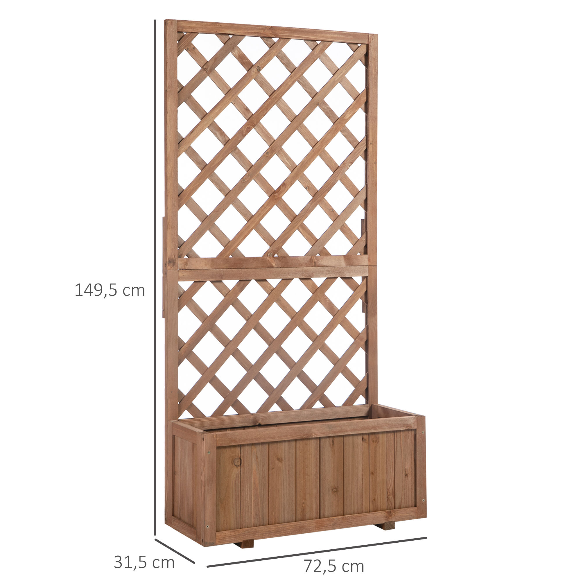 Outsunny Jardinera con Enrejado de Madera Maciza Macetero de Jard&iacute;n con Soporte para Trepadora para Cultivo de Plantas Flores 72,5x31,5x149,5 cm Natural, , large Imagen numero 3
