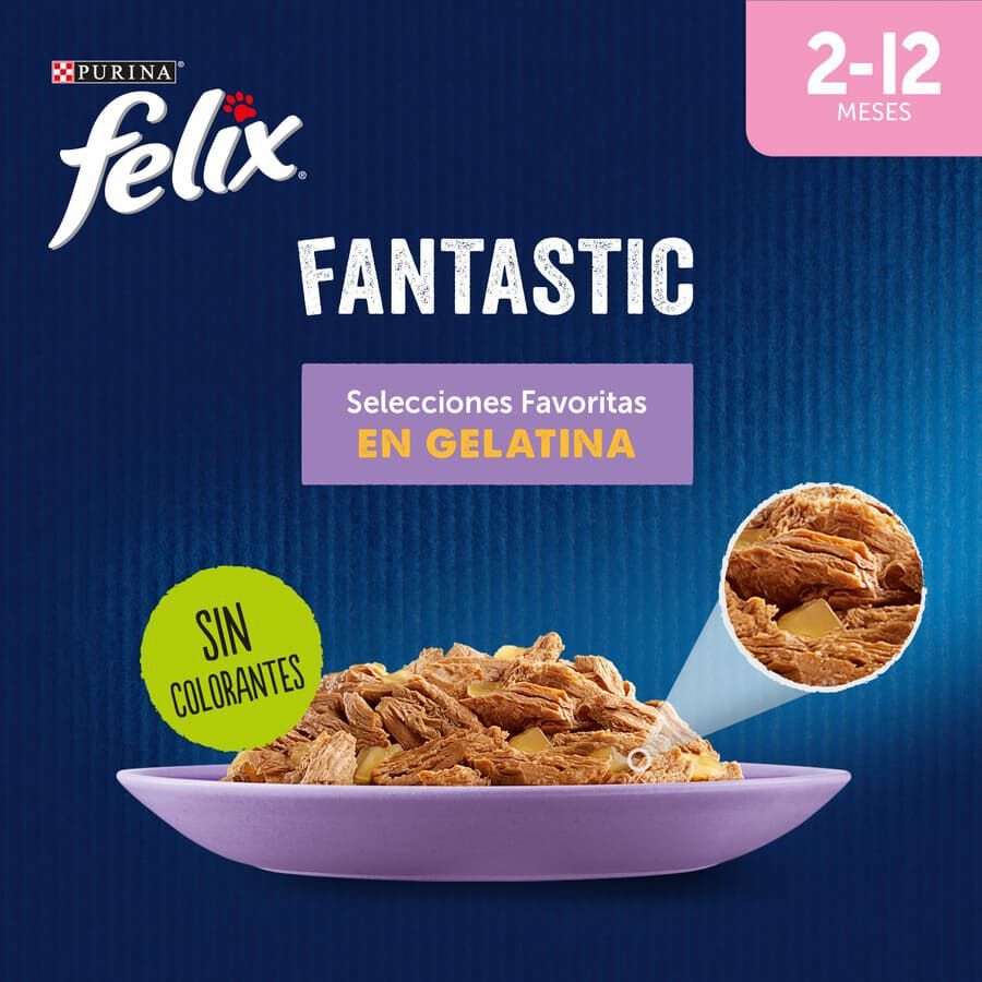 Felix Junior Fantastic Carne y Pescado en Gelatina sobre para gatos thumbnail