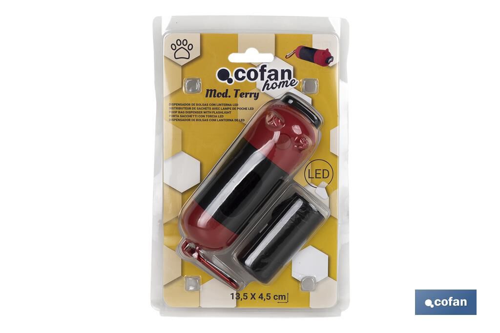 Dispensador de Bolsas con Linterna Led | Accesorios para Mascotas | 20 Bolsas para Excrementos y Pilas, , large Imagen numero 4