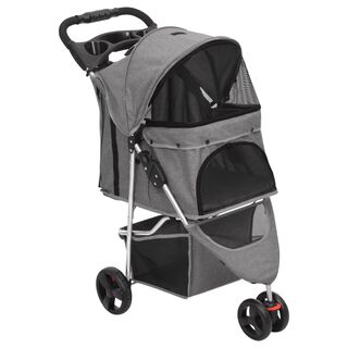 VidaXL Cochecito Gris con Capota y cesta inferior para perros