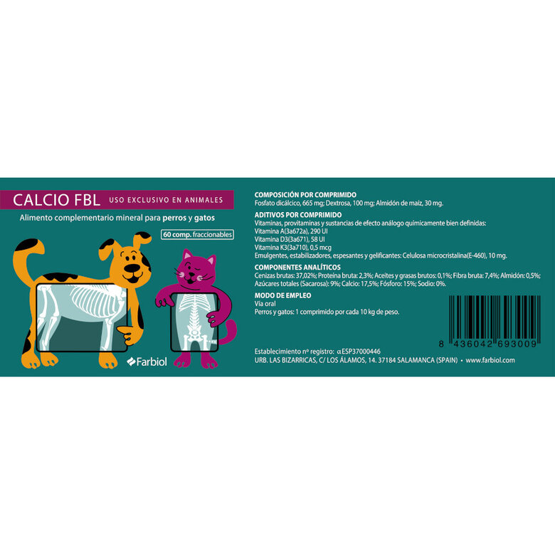 Farbiol  Complemento alimenticio calcio FBL para perros y gatos, , large image number null