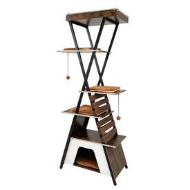 COSTWAY &Aacute;rbol Rascador para Gatos de 185 cm, Torre Gatos con 4 Plataformas, 4 Cojines de Peluche, Cueva, Alfombra Rascadora, Bandas El&aacute;sticas, Bolas Colgantes, Casa Gato, Castillo para Gato, Marr&oacute;n