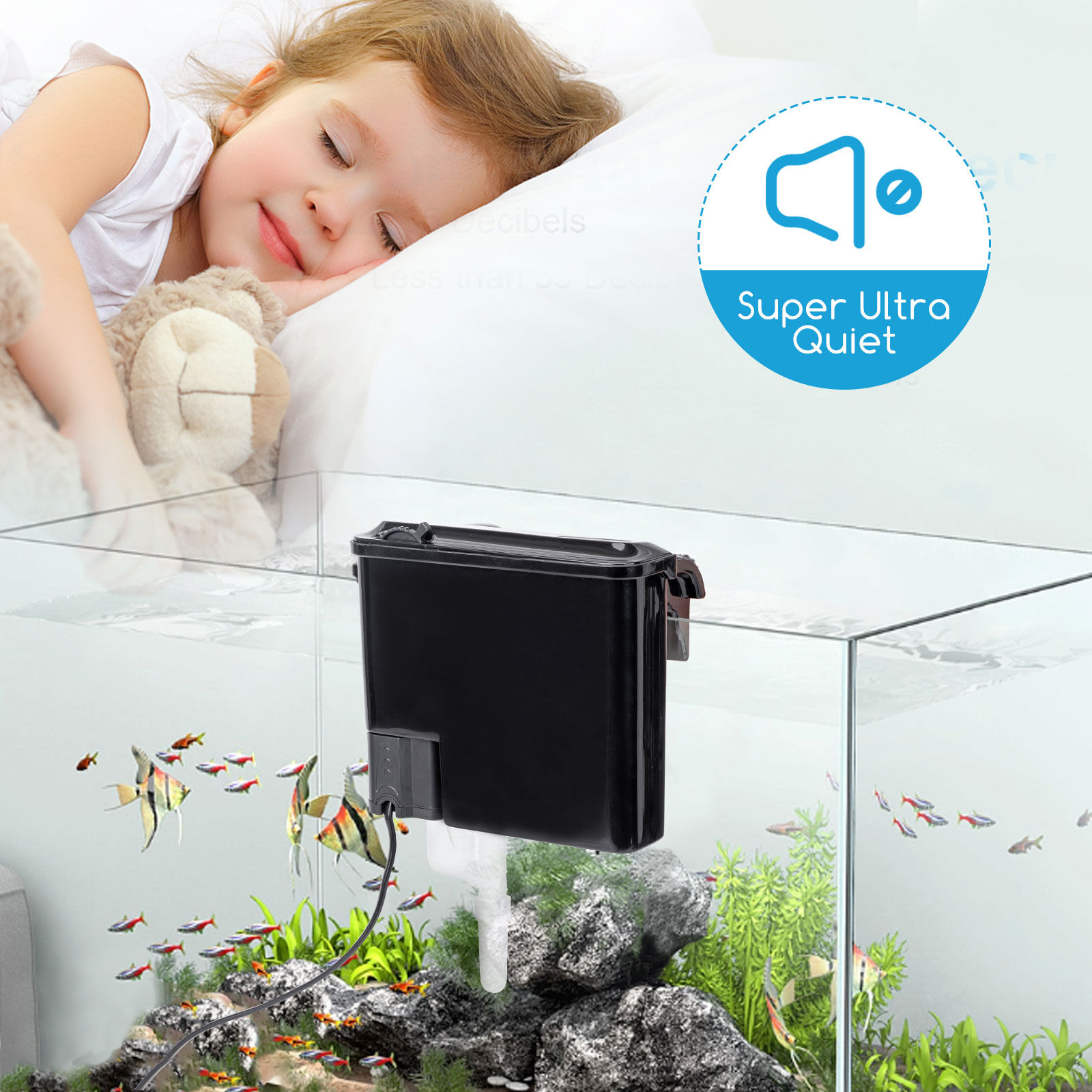 Nobleza - Filtro de Acuario, 3-en-1 Filtro de Acuario Colgante 400L/H, Sistema de Filtraci&oacute;n con Bomba de Agua Integrada, Dise&ntilde;o de Flujo de Agua en Cascada, Ahorro de Energ&iacute;a 5W, , large Imagen numero 4