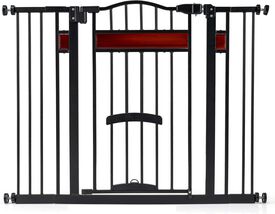 COSTWAY Barrera de Seguridad Extensible para Puertas 74-104 cm, para Puertas y Escaleras, Montaje a Presi&oacute;n sin Taladrar ni Herrajes, Cerraduras Dobles, Puerta de Perro Expandible de Metal (Negro)