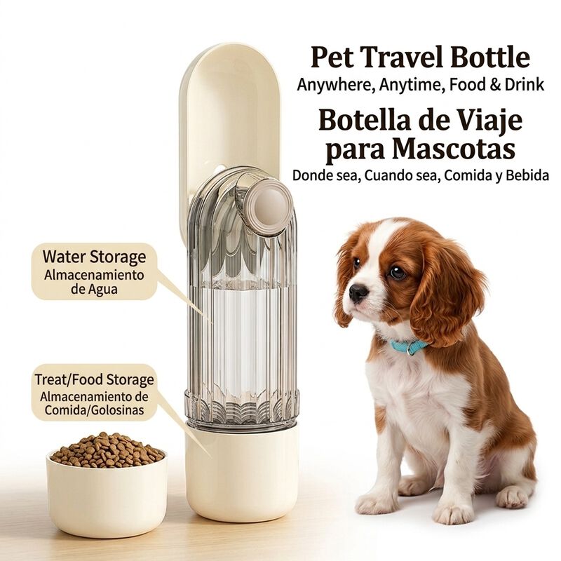 Botella Port&aacute;til 2 en 1 para Perros, 280 ml de Agua + 120 ml para Comida, con Cuenco Integrado y Correa de Transporte, , large Imagen numero 3