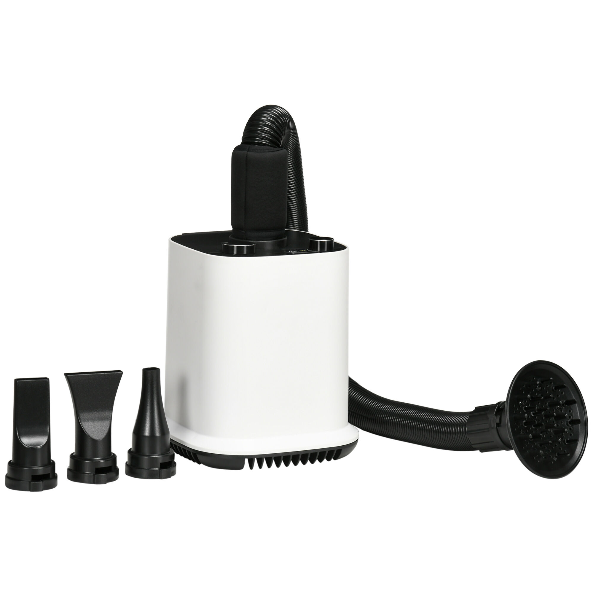 PawHut Secador de Pelo para Perros 2000W con Soplador para Mascotas Profesional con Temperatura Ajustable Velocidad Continua Manguera 1,2m 4 Boquillas 23x23x26,5 cm Blanco., , large Imagen numero 1