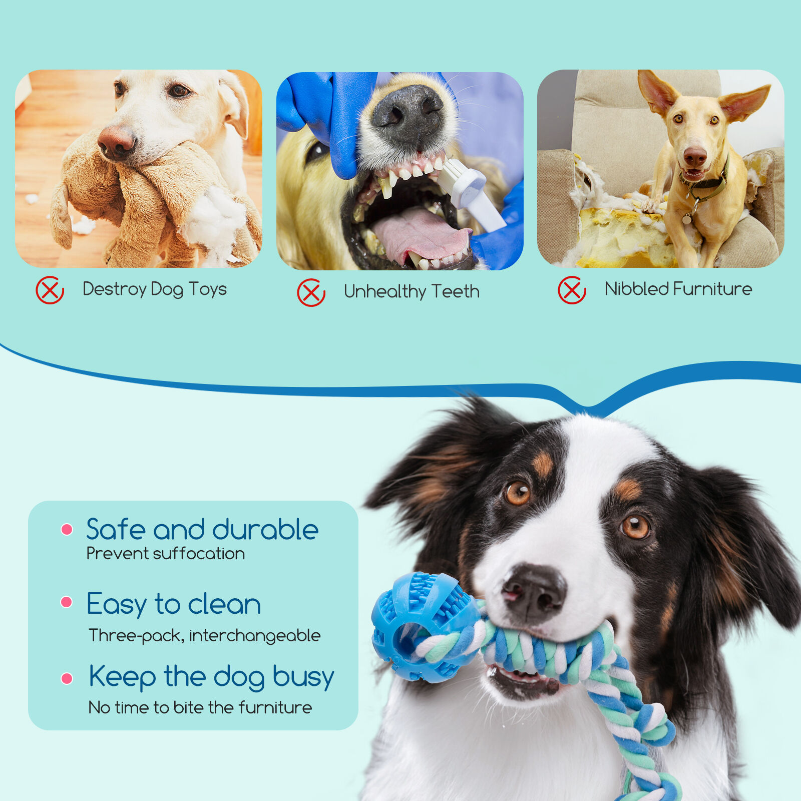 Nobleza - Cuerda de juguete para perros 100% algod&oacute;n, beneficiosa para la salud mental del perro, la salud dental y la limpieza de los dientes, el mejor regalo para todo tipo de perros, Rosa, Azul y Morado - 25cm, , large Imagen numero 4