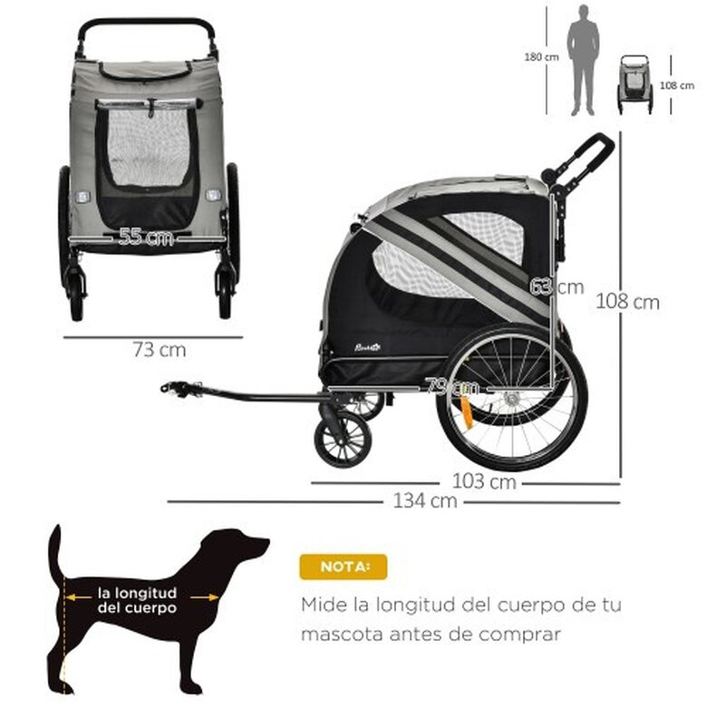 PawHut Remolque de Bicicleta para perros, , large image number null