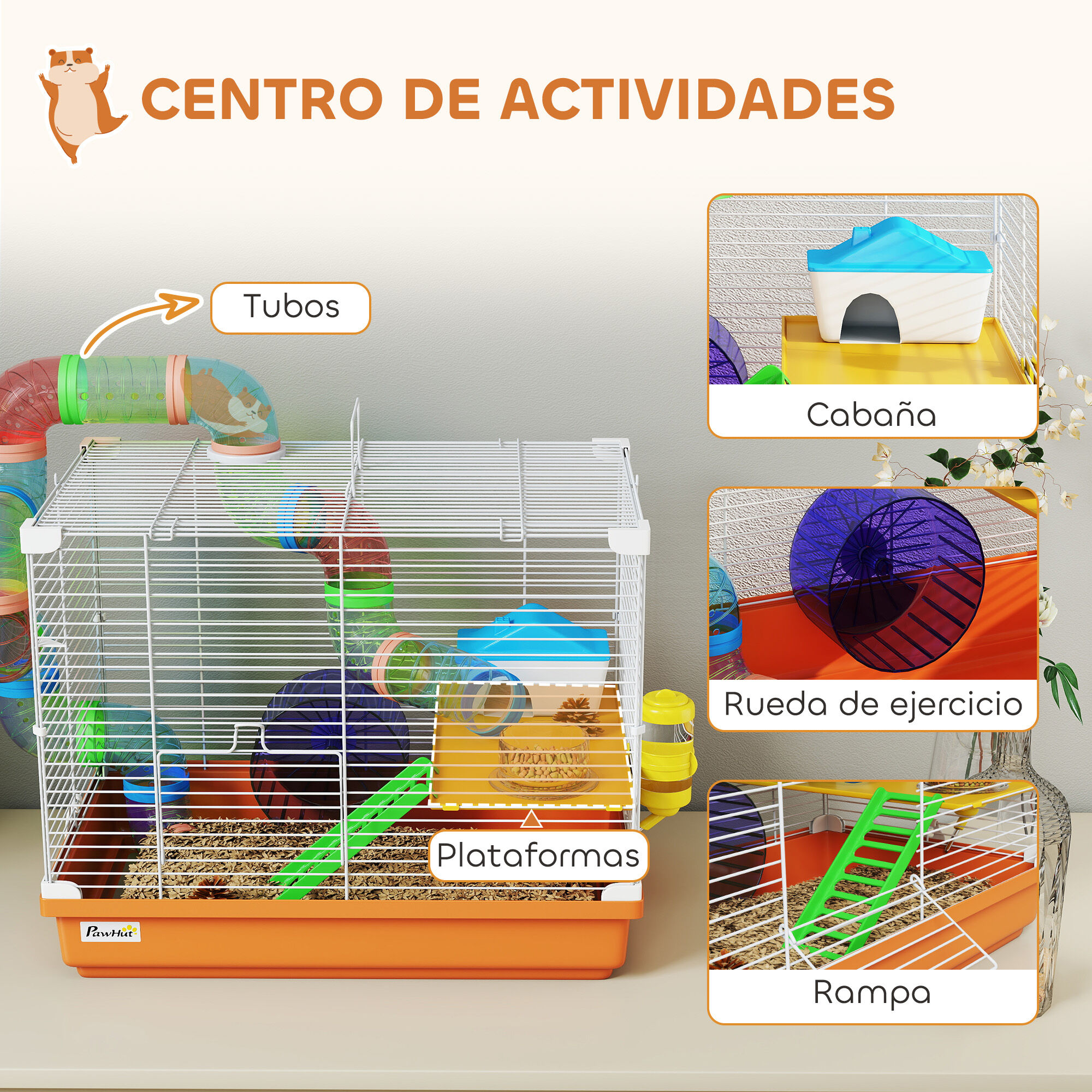 PawHut Jaula para H&aacute;mster Naranja, , large Imagen numero 4