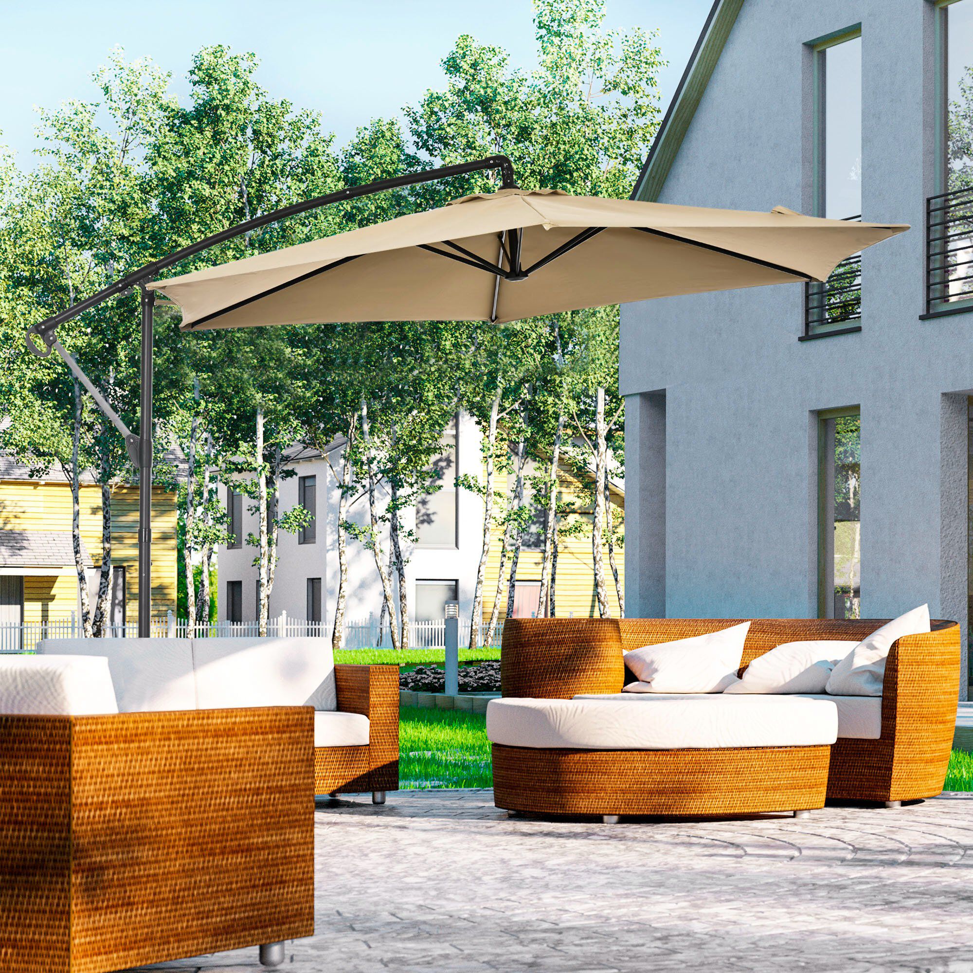 Outsunny Sombrilla Exc&eacute;ntrica Beige, , large Imagen numero 2