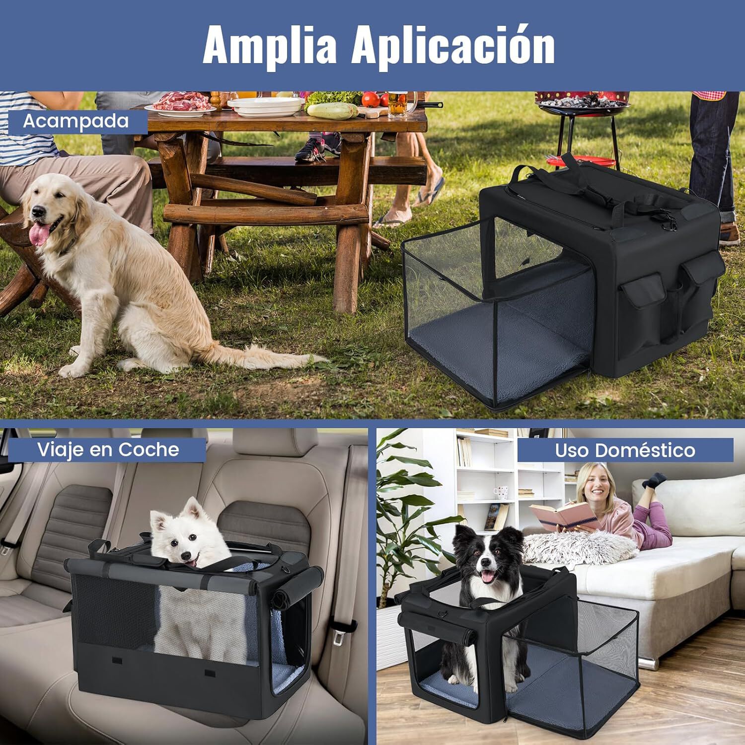 COSTWAY Transportín para Perros, Bolsa Transportin Portátil y Plegable para Mascotas con 2 Aberturas y Ventana, Cesta Interior de Malla, Bolsillos Laterales para Interior Exterior (90 x 76 x 48 cm) thumbnail