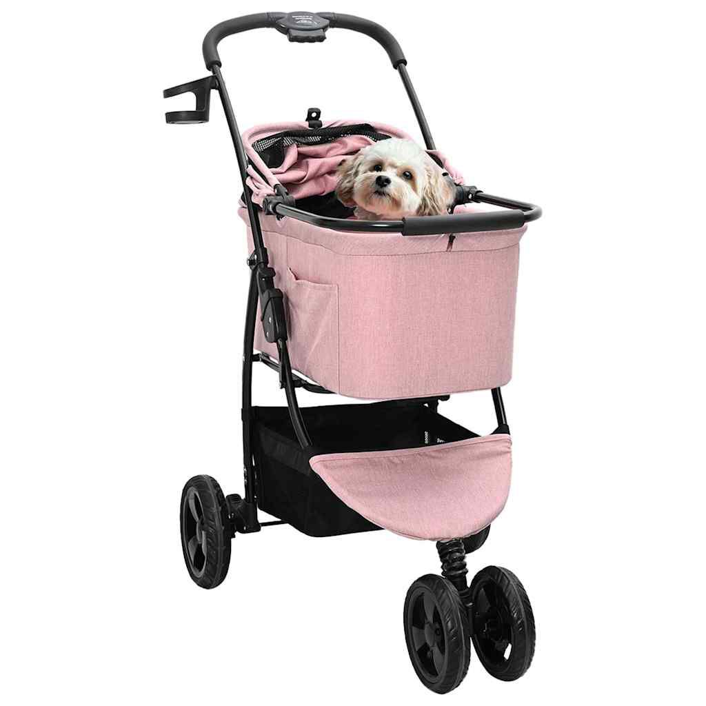 vidaXL Carrito Plegable para Mascotas Ajustable Rosa 78 x 54 x 101 cm, , large Imagen numero 2