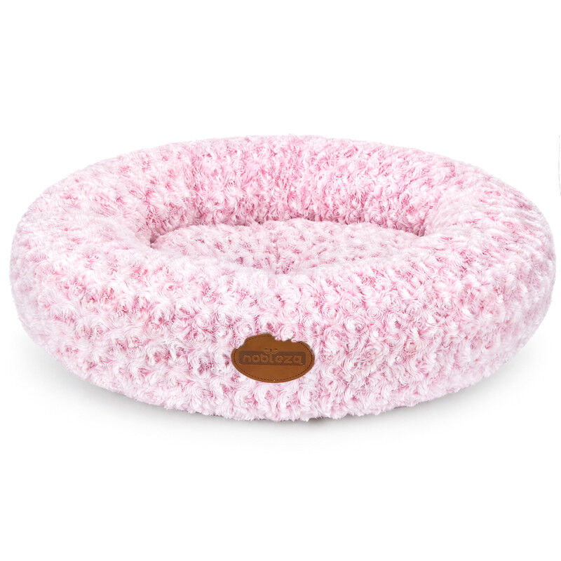 Nobleza Cama Redonda para Gatos y Perros Peque&ntilde;os/Medianos (&Oslash; 60 cm) - Coj&iacute;n Donut Antiestr&eacute;s de Felpa Suave con Textura Rosas, Cama Lavable e Antideslizante, Rosa, , large Imagen numero 1
