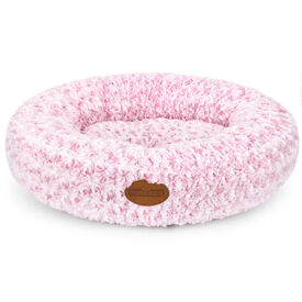 Nobleza Cama Redonda para Gatos y Perros Peque&ntilde;os/Medianos (&Oslash; 60 cm) - Coj&iacute;n Donut Antiestr&eacute;s de Felpa Suave con Textura Rosas, Cama Lavable e Antideslizante, Rosa