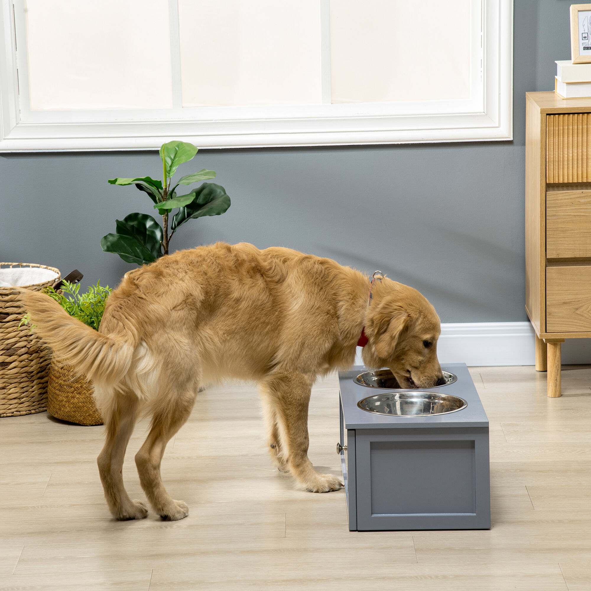 PawHut Comedero Elevado para Perros Medianos con 2 Cuencos, , large Imagen numero 2
