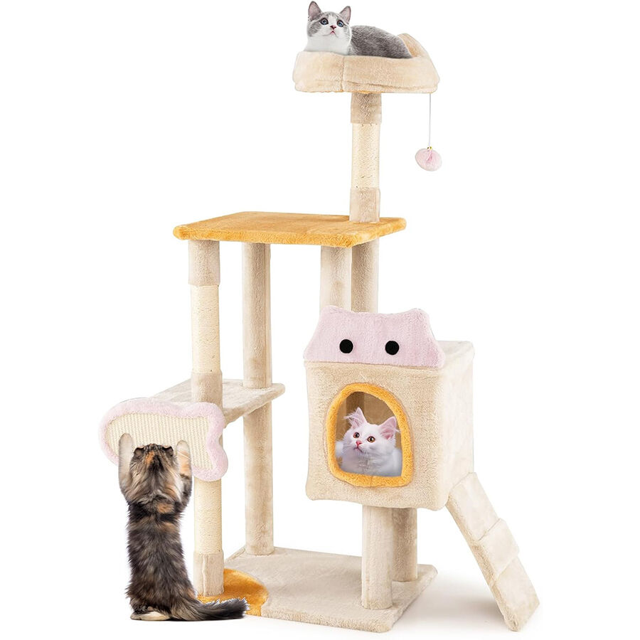 COSTWAY 125cm &Aacute;rbol Rascador para Gatos, Torre de Escalada Estable para Gato con Varios Niveles, Condominio, Postes Rascadores de Sisal, Rampa, Pelota, Castillo para Gatos, Estilo Bonito, Amarillo, , large Imagen numero 1