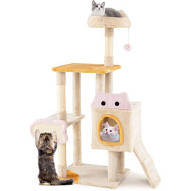 COSTWAY 125cm &Aacute;rbol Rascador para Gatos, Torre de Escalada Estable para Gato con Varios Niveles, Condominio, Postes Rascadores de Sisal, Rampa, Pelota, Castillo para Gatos, Estilo Bonito, Amarillo