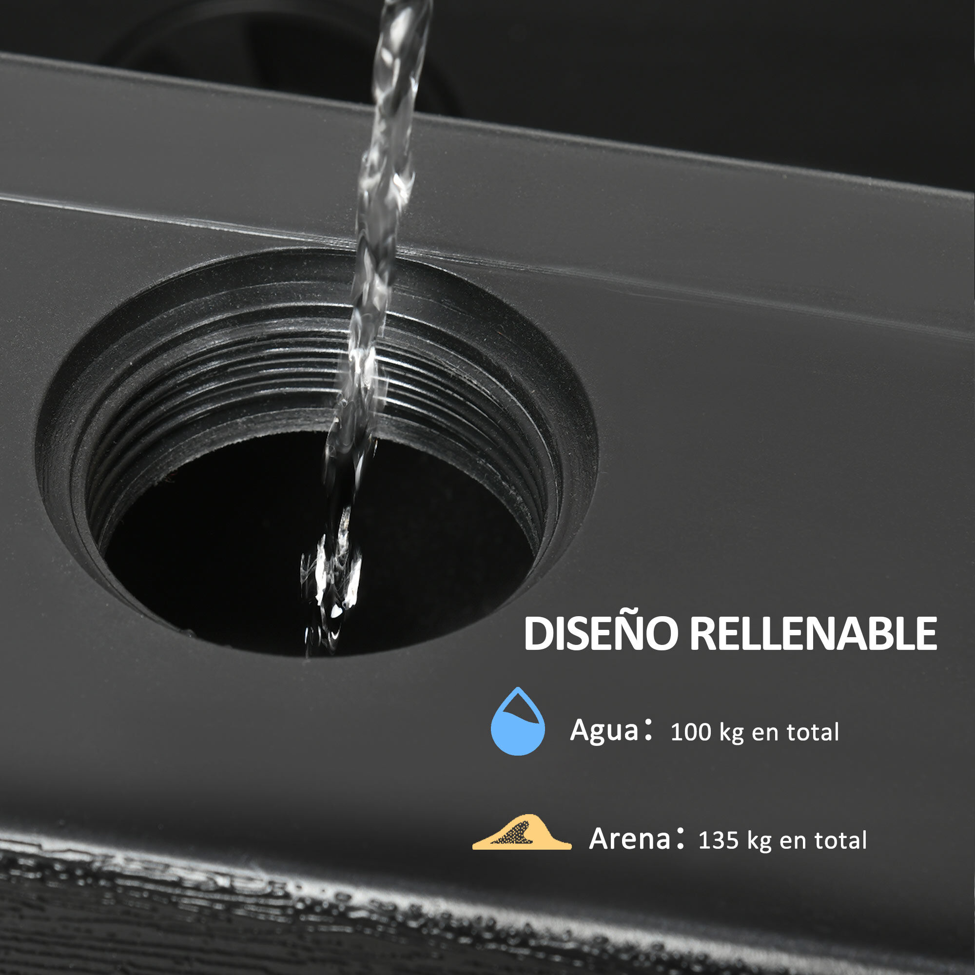 Outsunny Pesos de Base de Sombrilla en Voladizo de 4 Piezas Soporte de Parasol de Patio Rellenable de Agua de 100 kg o Arena de 135 kg para Base Cruzada 98x98x18,5 cm Negro, , large Imagen numero 5