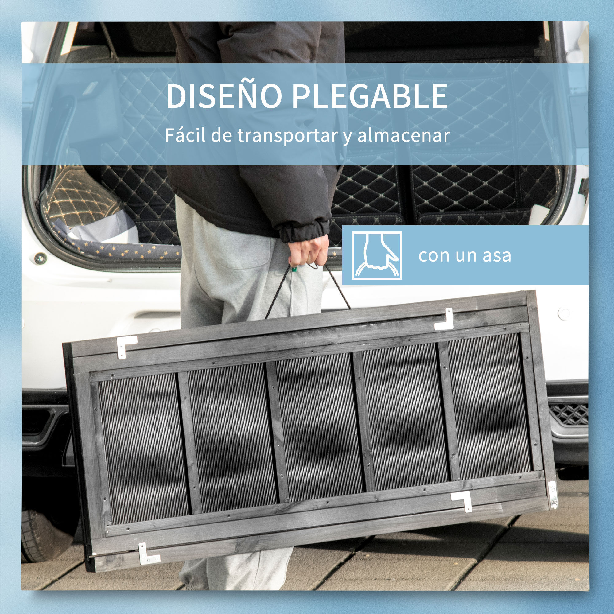 PawHut Rampa para Perros de Madera 165x43x6,5 cm Rampa Plegable para Mascotas con Alfombra Antideslizante Escalera Port&aacute;til para Coche Carga 40 kg Negro., , large Imagen numero 4
