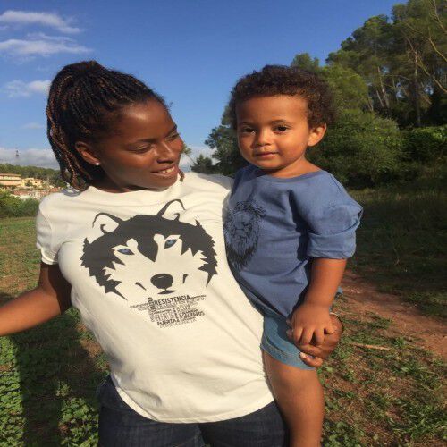 Camiseta manga corta mujer algodón lobo color Blanco thumbnail