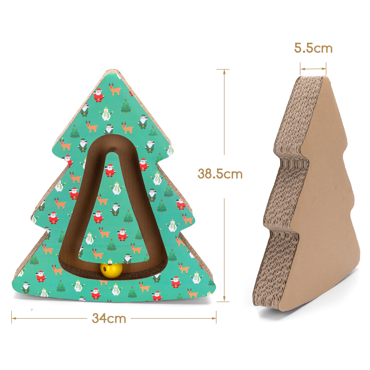 Nobleza Rascador para Gatos con Hierba Gatera,Cat ara&ntilde;azos cart&oacute;n con Bola de Campana,Cart&oacute;n Rascador de Gatos,Forma de &aacute;rbol de navidad,34*38.5*5.5cm, , large Imagen numero 3