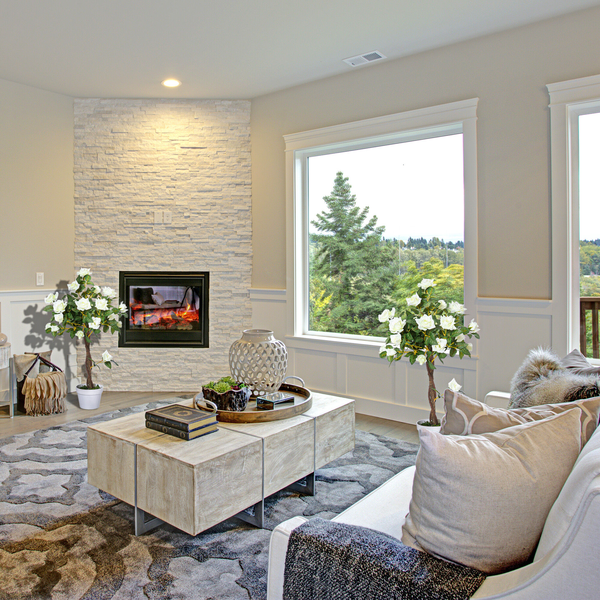 Outsunny Rosas Artificiales Verde y Blanco para hogar thumbnail