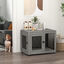 PawHut Jaula para Perros Grandes Estilo Mueble Casa para Perros 94x60x71,5 cm Mesa Auxiliar con 2 Puertas de Pestillo Cojín de Tela Oxford y Rejillas de Acero Gris, , large indicador imagen numero 2
