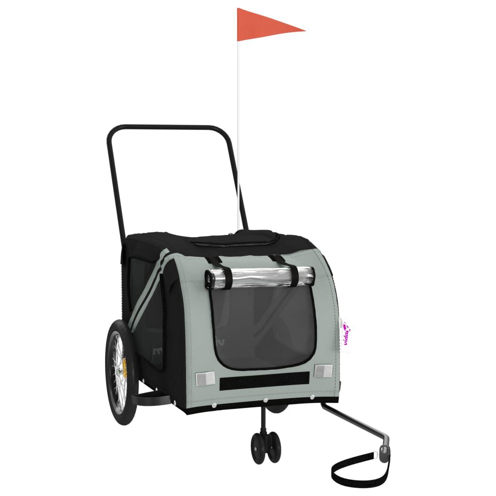 vidaXL Remolque de bicicleta mascotas hierro tela Oxford gris negro, , large Imagen numero 1