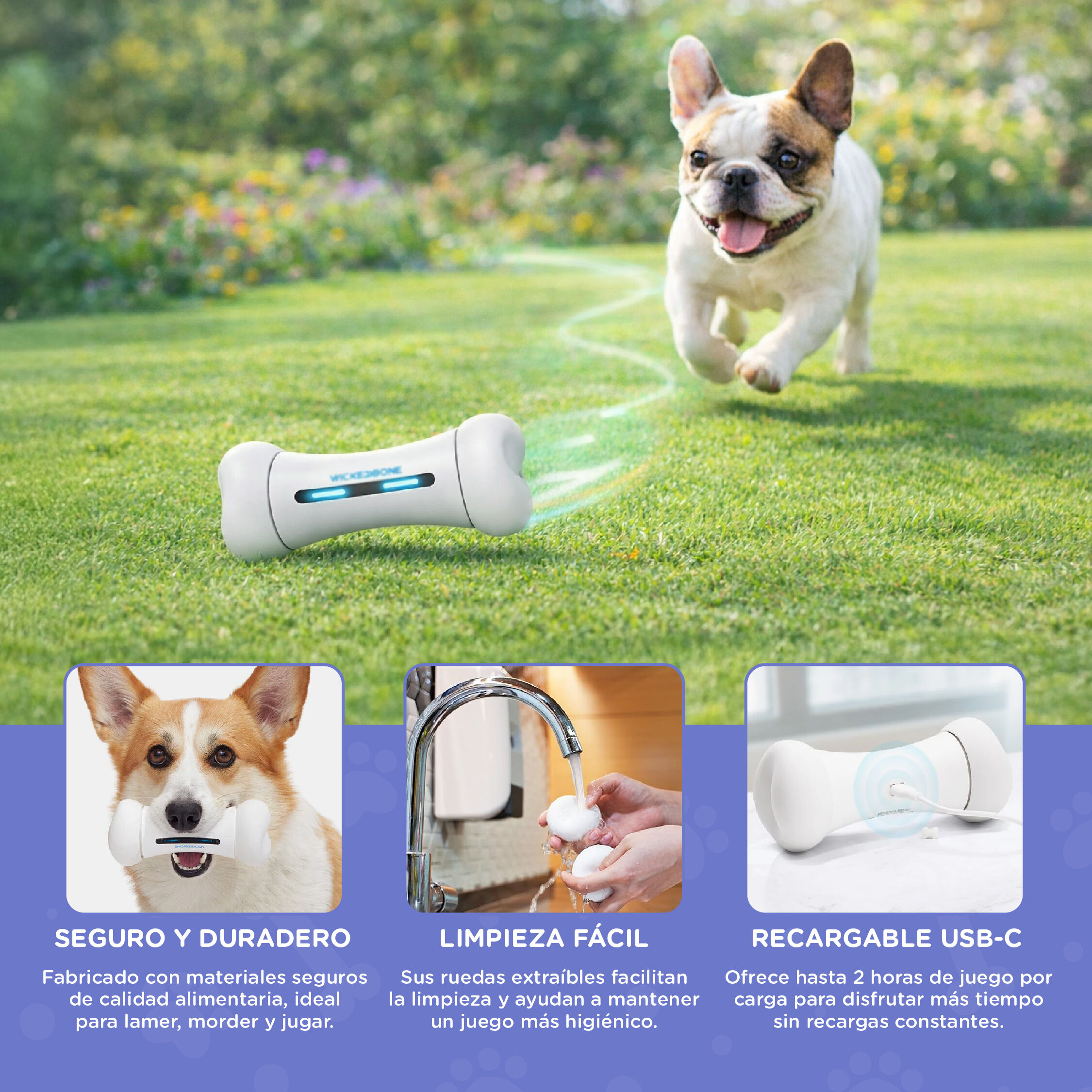 Wickedbone Juguete interactivo premium para perros peque&ntilde;os y medianos, recargable y resistente al agua, , large Imagen numero 4