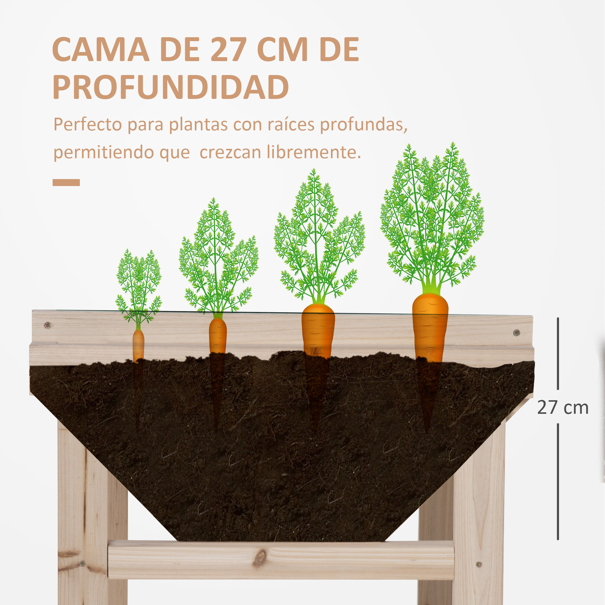 Outsunny Huerto Urbano Elevado de Madera 108,5x60x80 cm Mesa de Cultivo con Tela no Tejida y 3 Orificios de Drenaje para Jard&iacute;n Terraza Exterior Carga 50 kg Natural, , large Imagen numero 4
