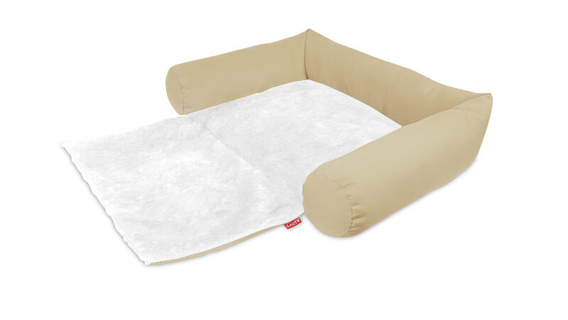 Gauty Cama Redonda para Perros y Gatos  Tela Impermeable y pelo - Beige y blanco, , large Imagen numero 1