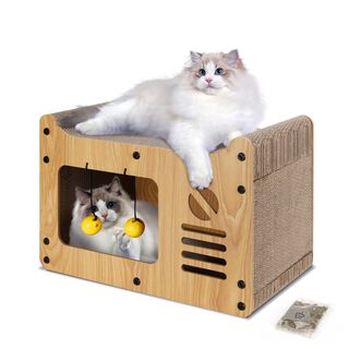 Nobleza Rascador de Cartón para Gatos con Juguete de Bola y Catnip, Casa para Gatos Cartón Grande, 47,5x25x32,5 cm